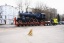 Transport einer Lokomotive von der Moskauer Brauerei Badajewski zum Bahn Reparaturwerk Moskau.